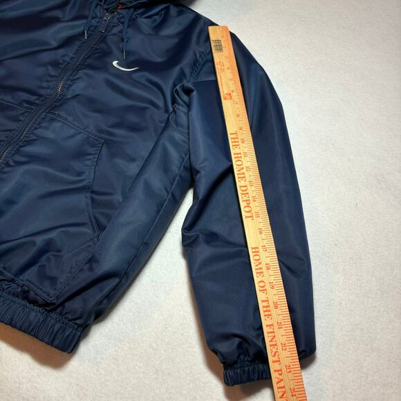 Vintage 90s NIKE Women's Size Medium Full Zip Puffer Jacket Navy Blue Spell Out - Picture 3 of 9